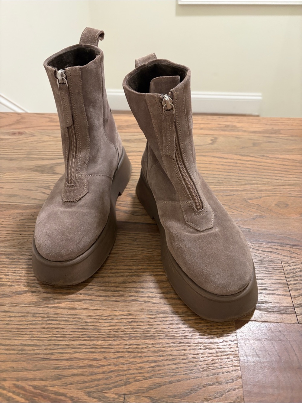 Asos Women's Taupe Suede Zip-Front Platform Boots size 7